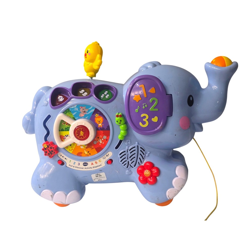VTech Pull & Discover Activity Elephant Blue Interactive Learning Pull Toy